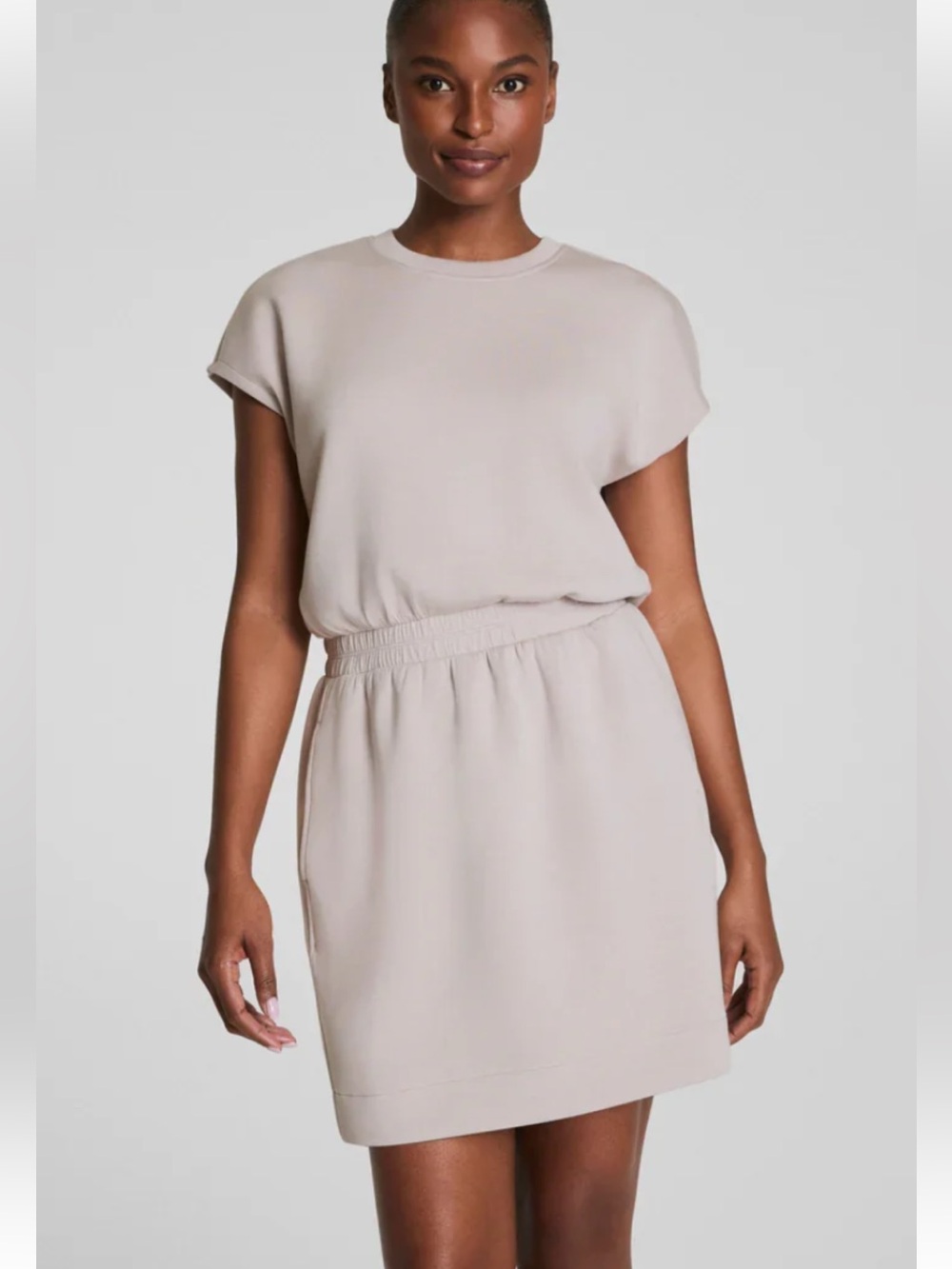 SPANX Air Essentials Taupe Elastic-Waist Mini Dress with Pockets